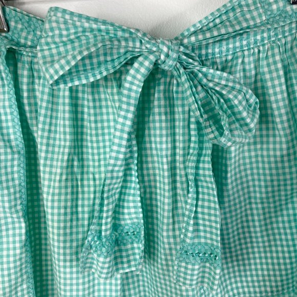 Vintage Handmade Teal Green Gingham Apron Cross Stitch Tie Waist Pocket - Picture 7 of 13